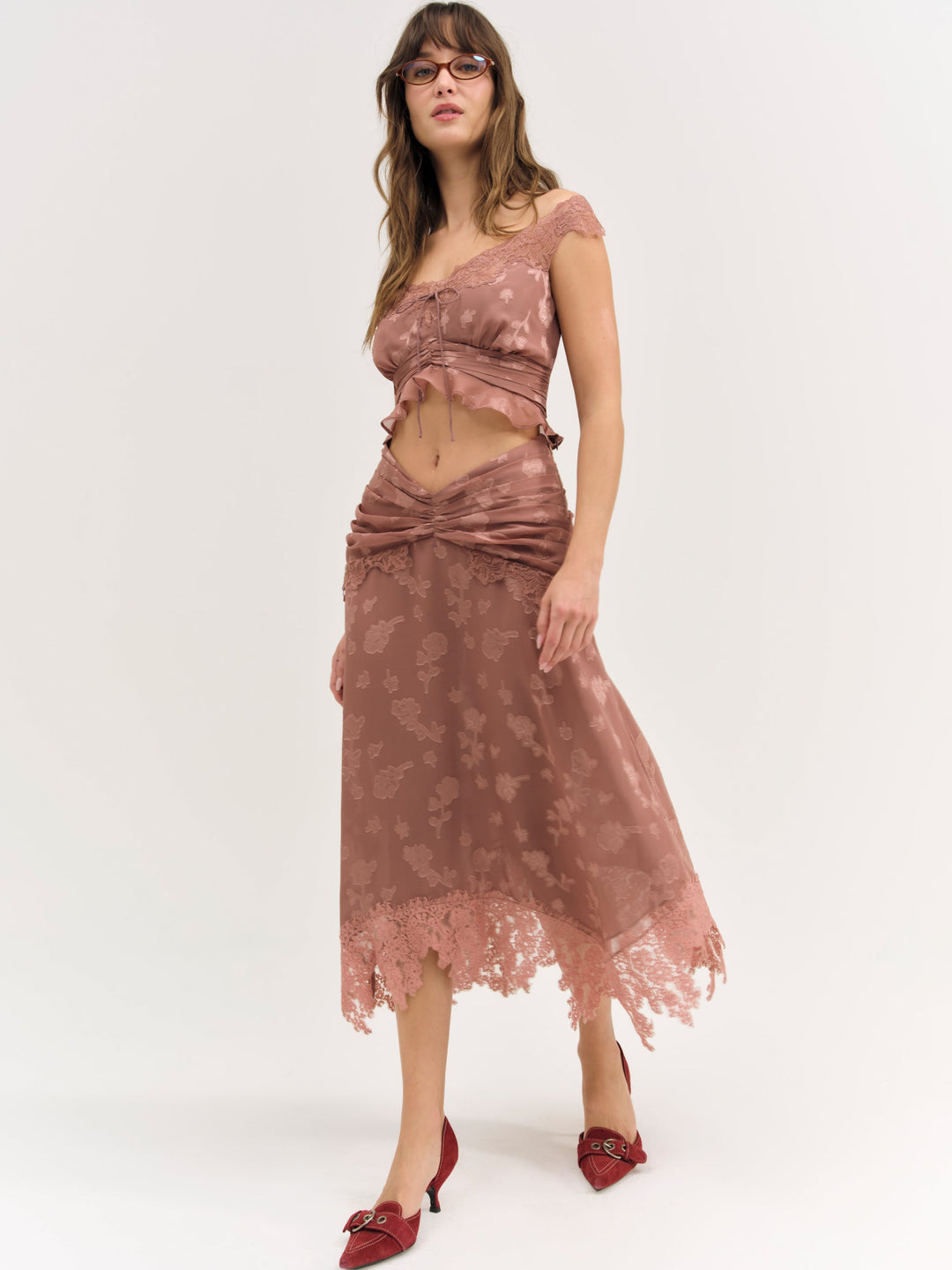 Colette Satin Burnout Top - Mahogany | For Love and Lemons