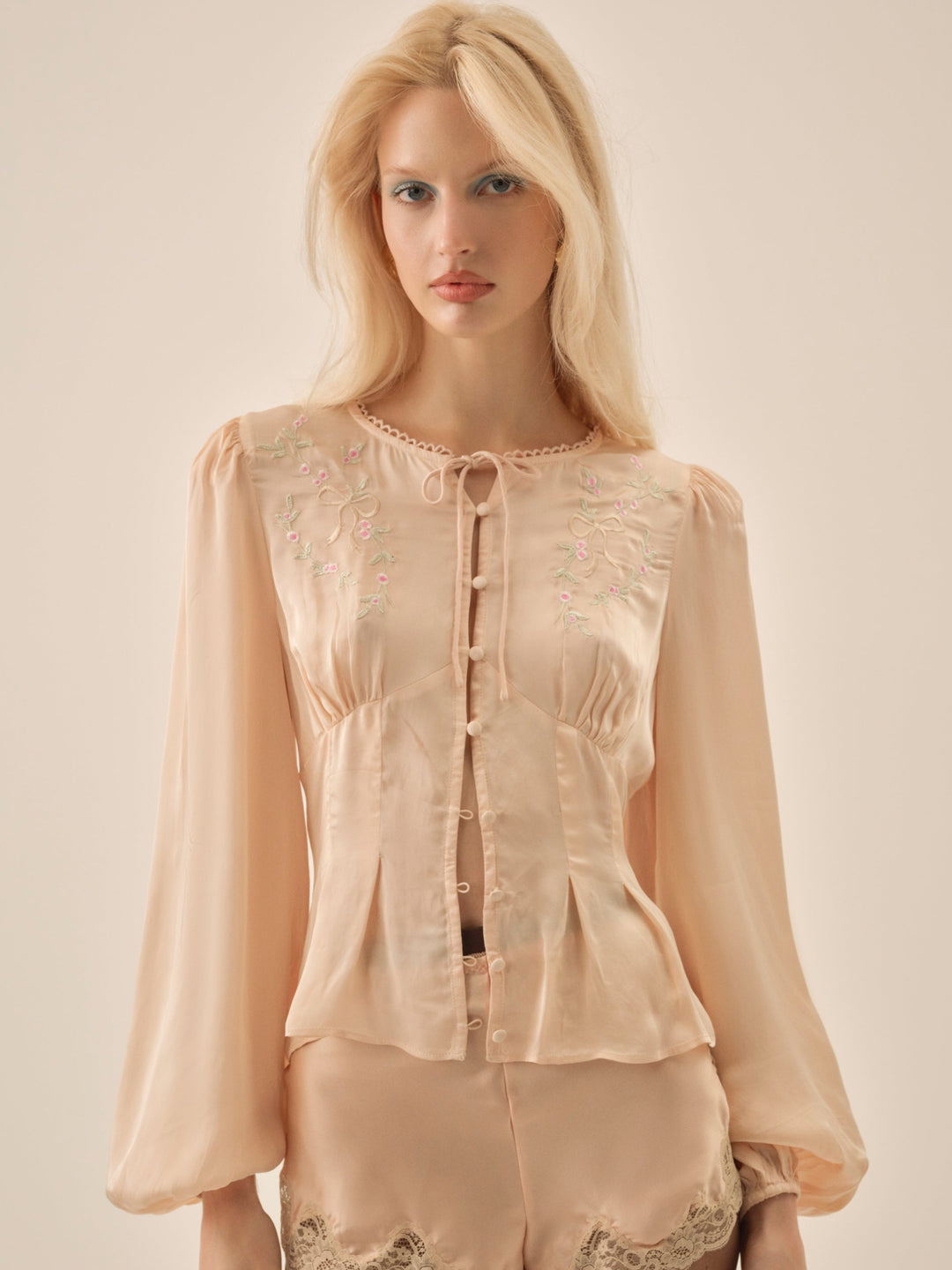 Betsy Bow Blouse - Pale Peach | For Love and Lemons