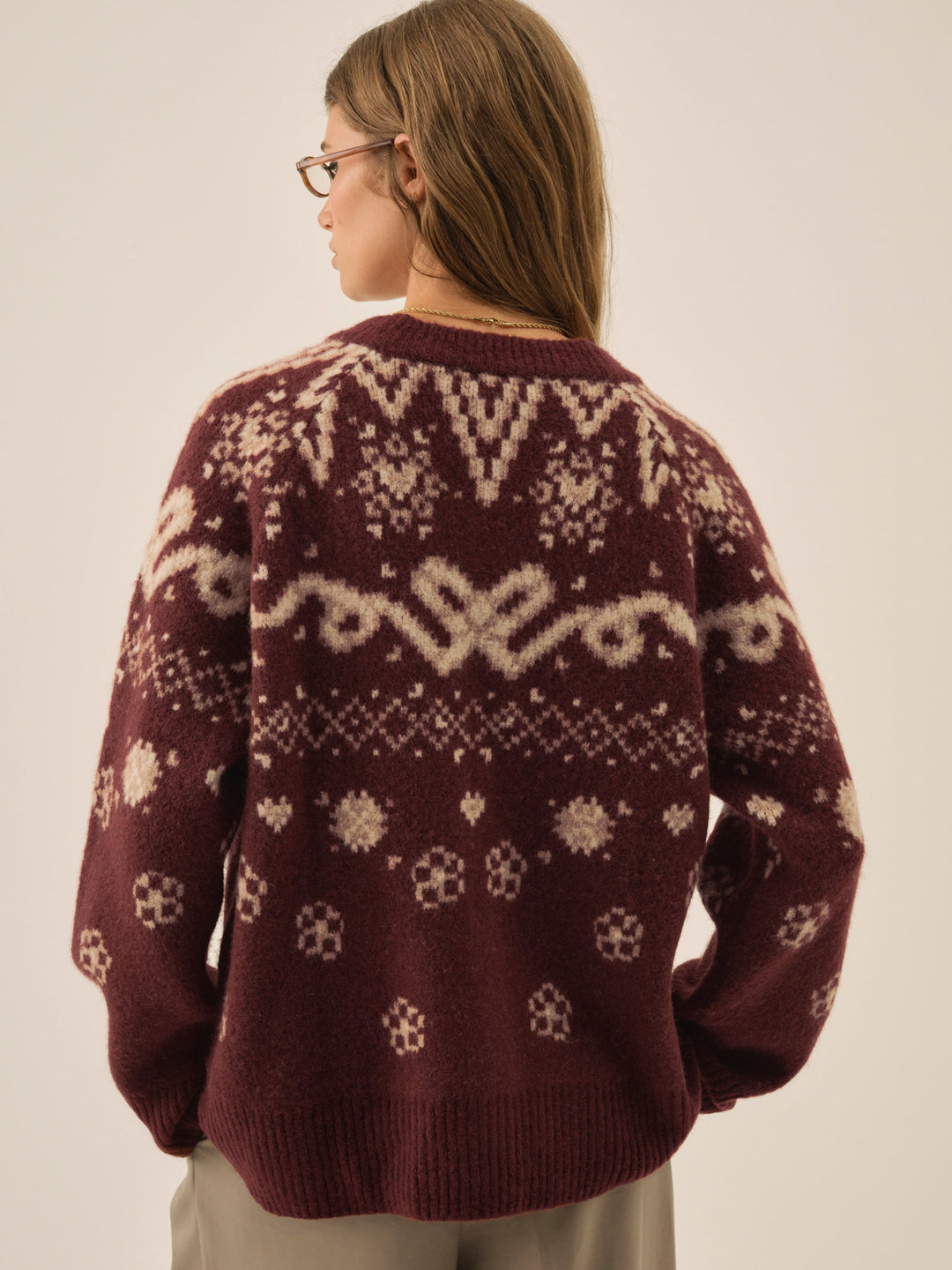 Arabella Intarsia Chunky Cardigan - Mauve | For Love and Lemons
