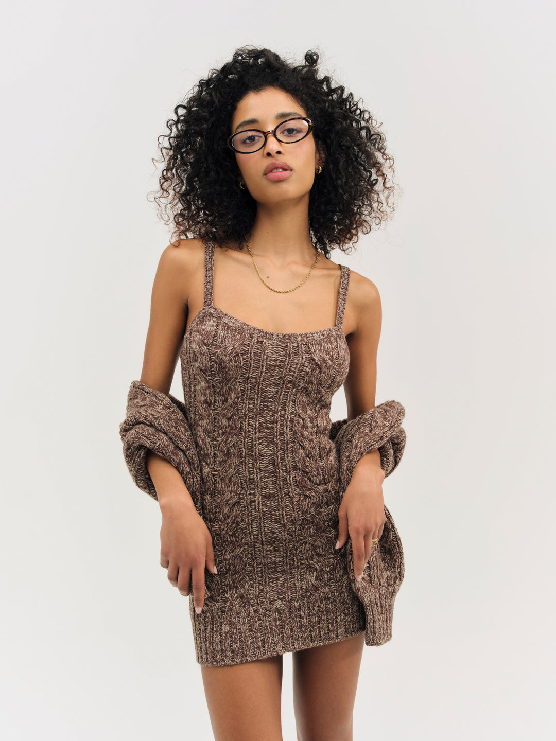 Nathalie Knit Mini Dress - Brown | For Love and Lemons