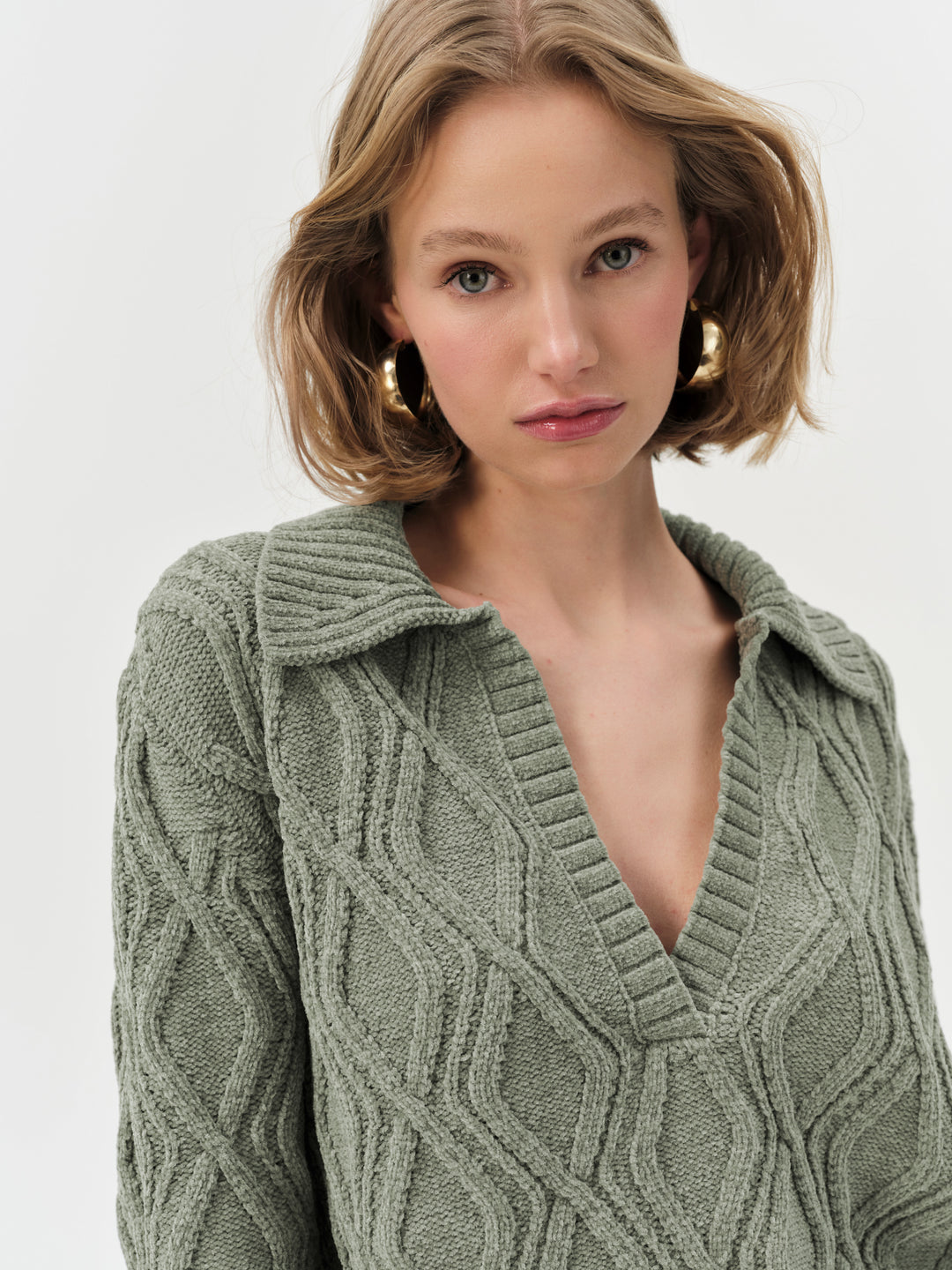 Madison Chenille Polo - Green | For Love and Lemons