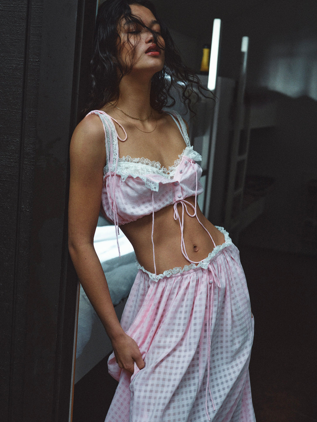 Ginny Gingham Midi Skirt - Pink | For Love and Lemons
