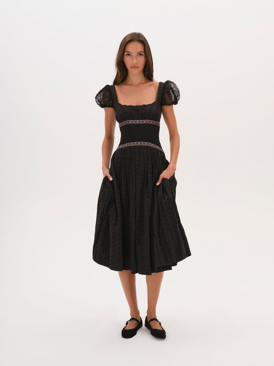 Verbana Eyelet Midi Dress - Black | For Love and Lemons