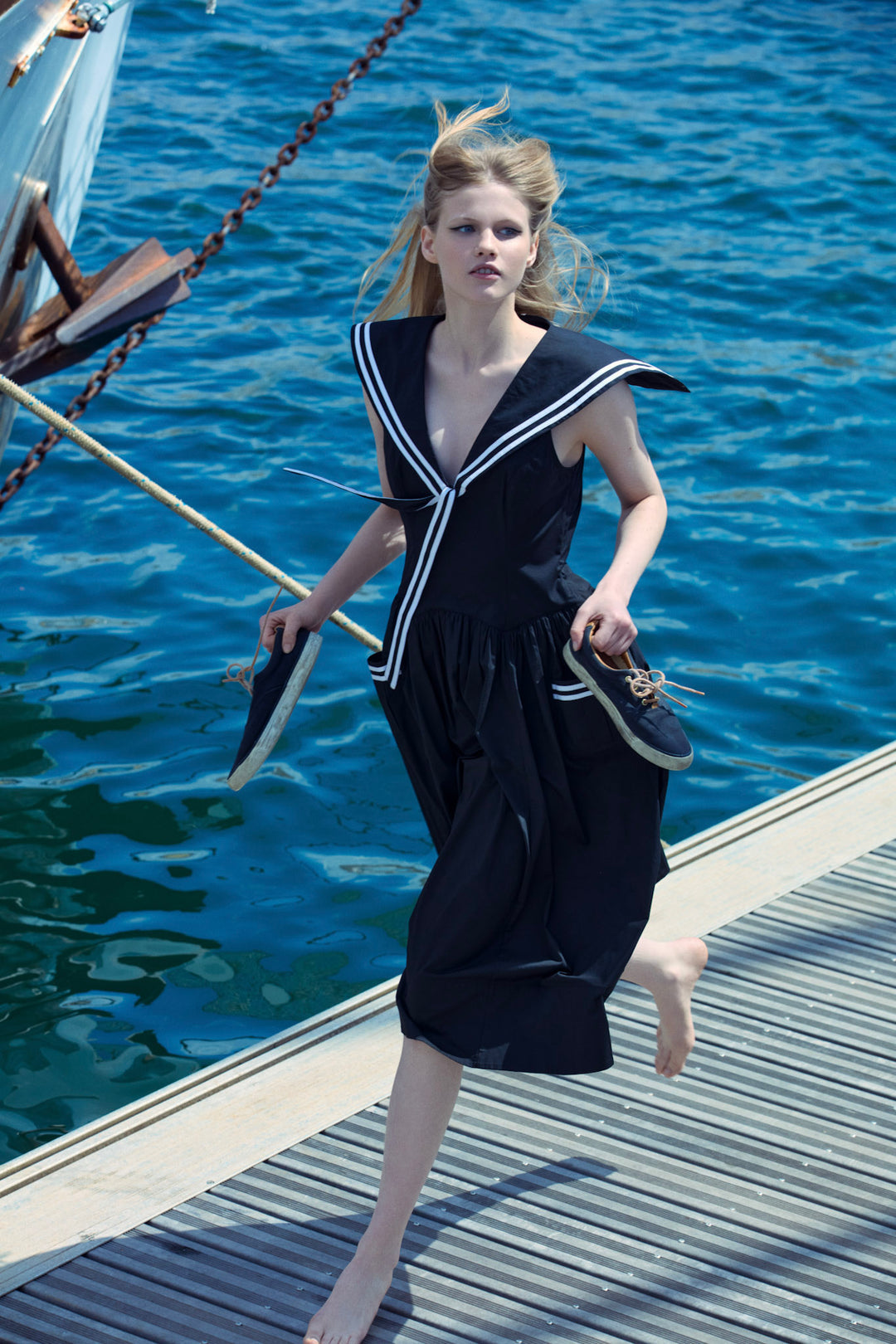 Helena Poplin Collared Midi Dress - Black | For Love and Lemons