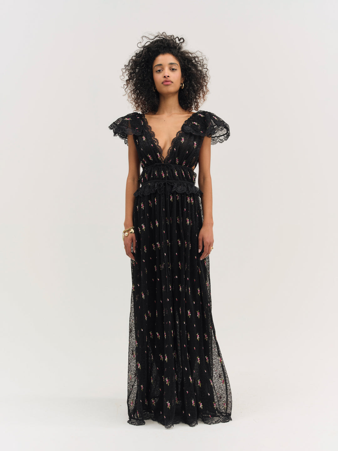 Poppy Pleated Lace Maxi Dress - Black | For Love and Lemons