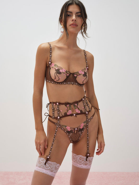 Runaway Bows Garter Belt - Brown | For Love and Lemons