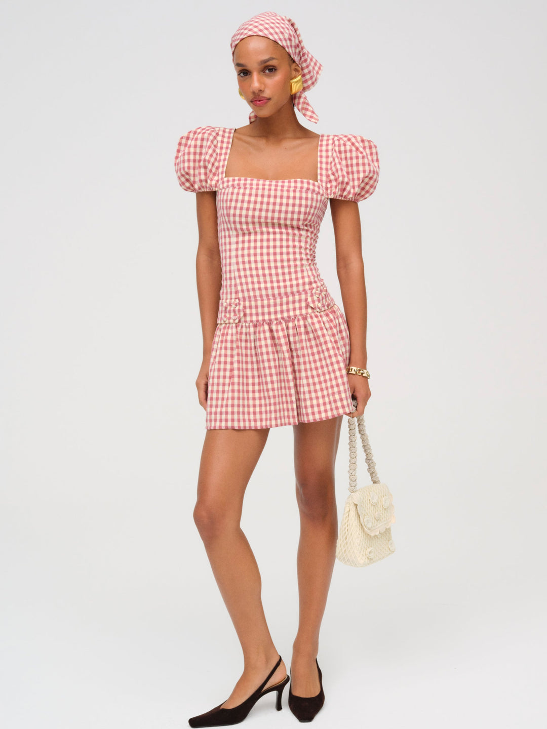 Georgia Gingham Short Sleeve Mini Dress - Mauve | For Love and Lemons