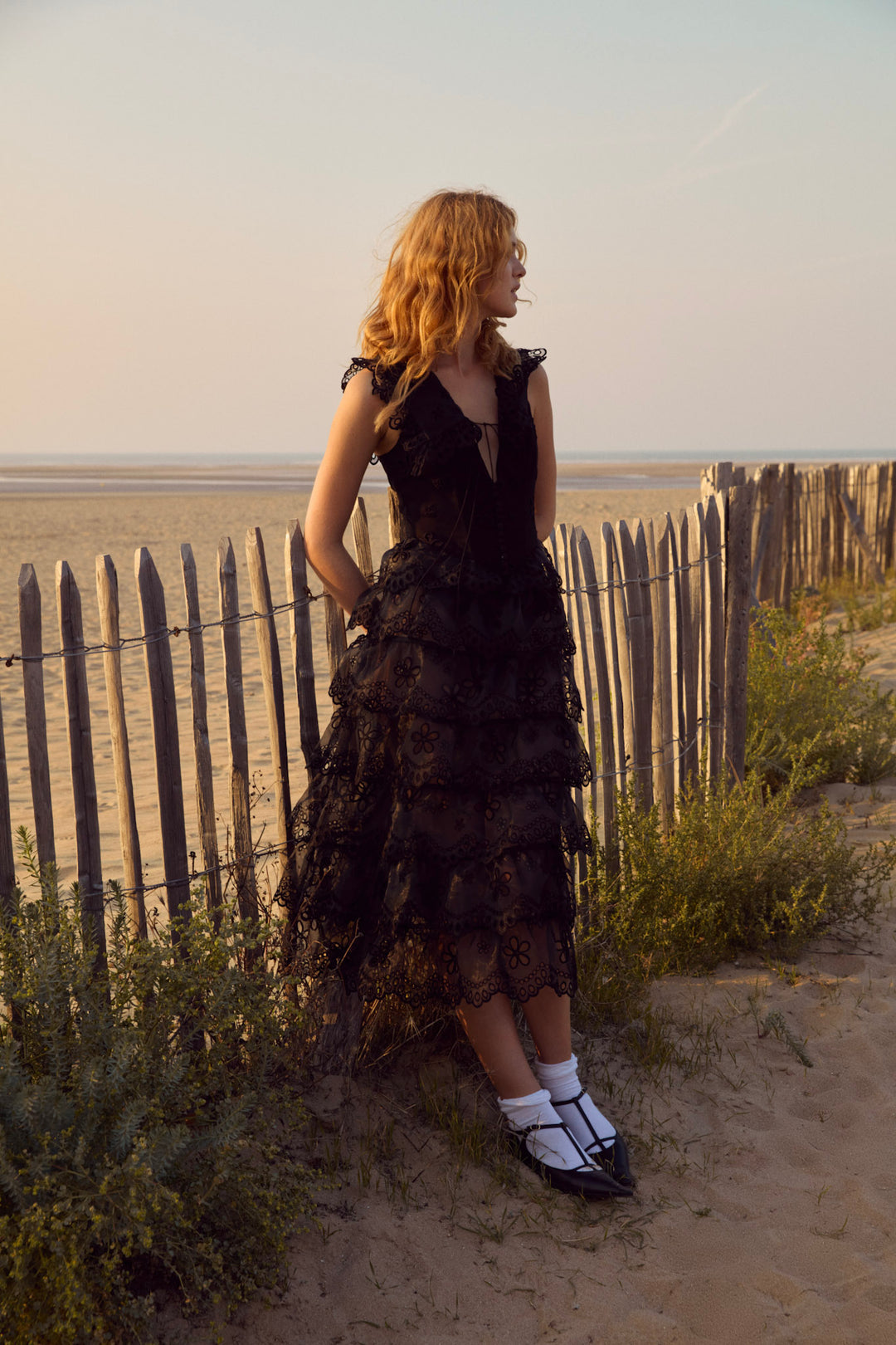Daisy Eyelet Midi Dress - Black | For Love and Lemons