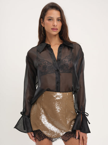 Organza Button-Up Blouse - Black | For Love and Lemons