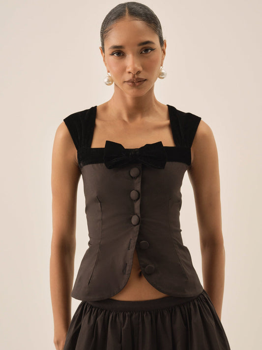 Train Station Poplin Top - Black | For Love and Lemons