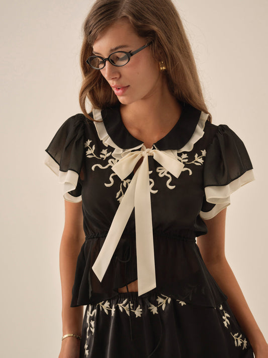 Emmie Chiffon Top - Black | For Love and Lemons