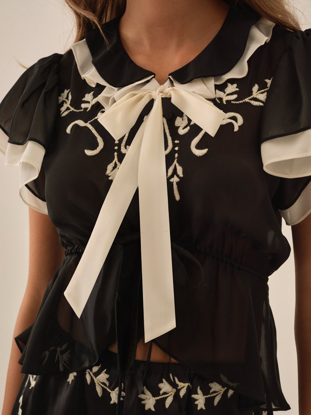 Emmie Chiffon Top - Black | For Love and Lemons