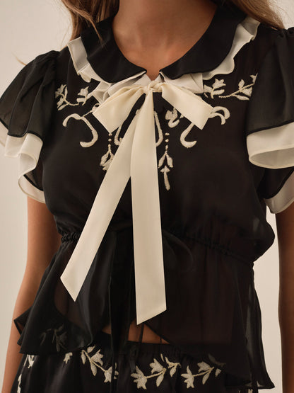 Emmie Chiffon Top - Black | For Love and Lemons