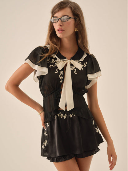 Emmie Chiffon Top - Black | For Love and Lemons
