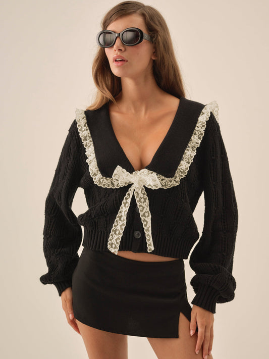 Frenchy Pointelle Knit Cardigan - Black | For Love and Lemons