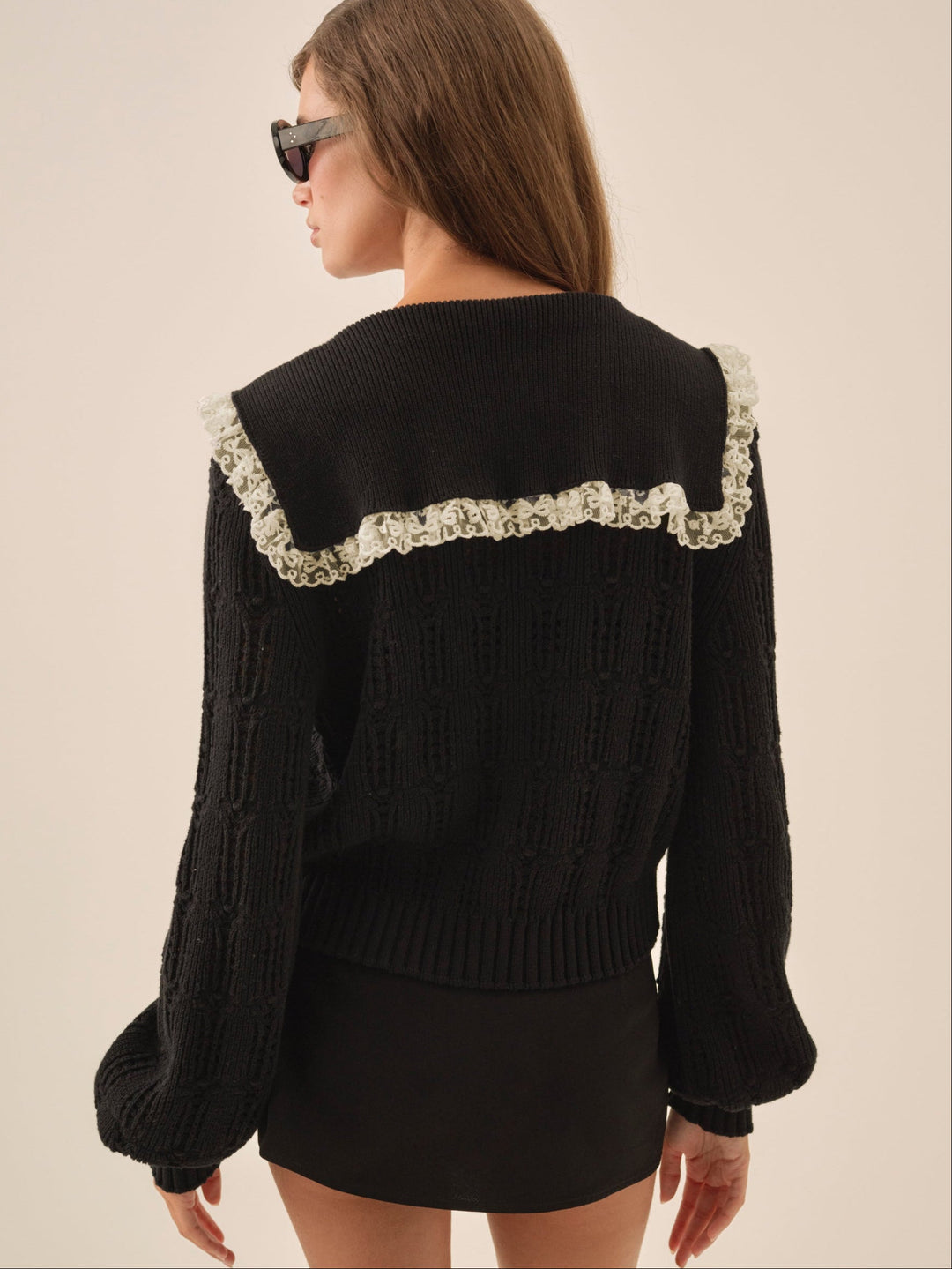Frenchy Pointelle Knit Cardigan - Black | For Love and Lemons