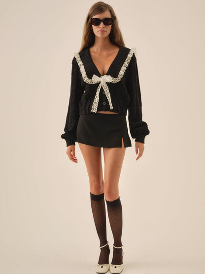 Frenchy Pointelle Knit Cardigan - Black | For Love and Lemons