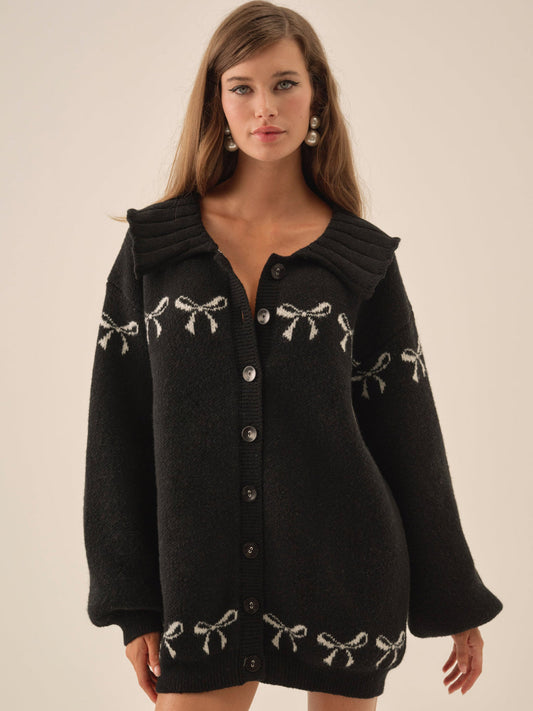 Bow Intarsia Knit Sweater - Black | For Love and Lemons