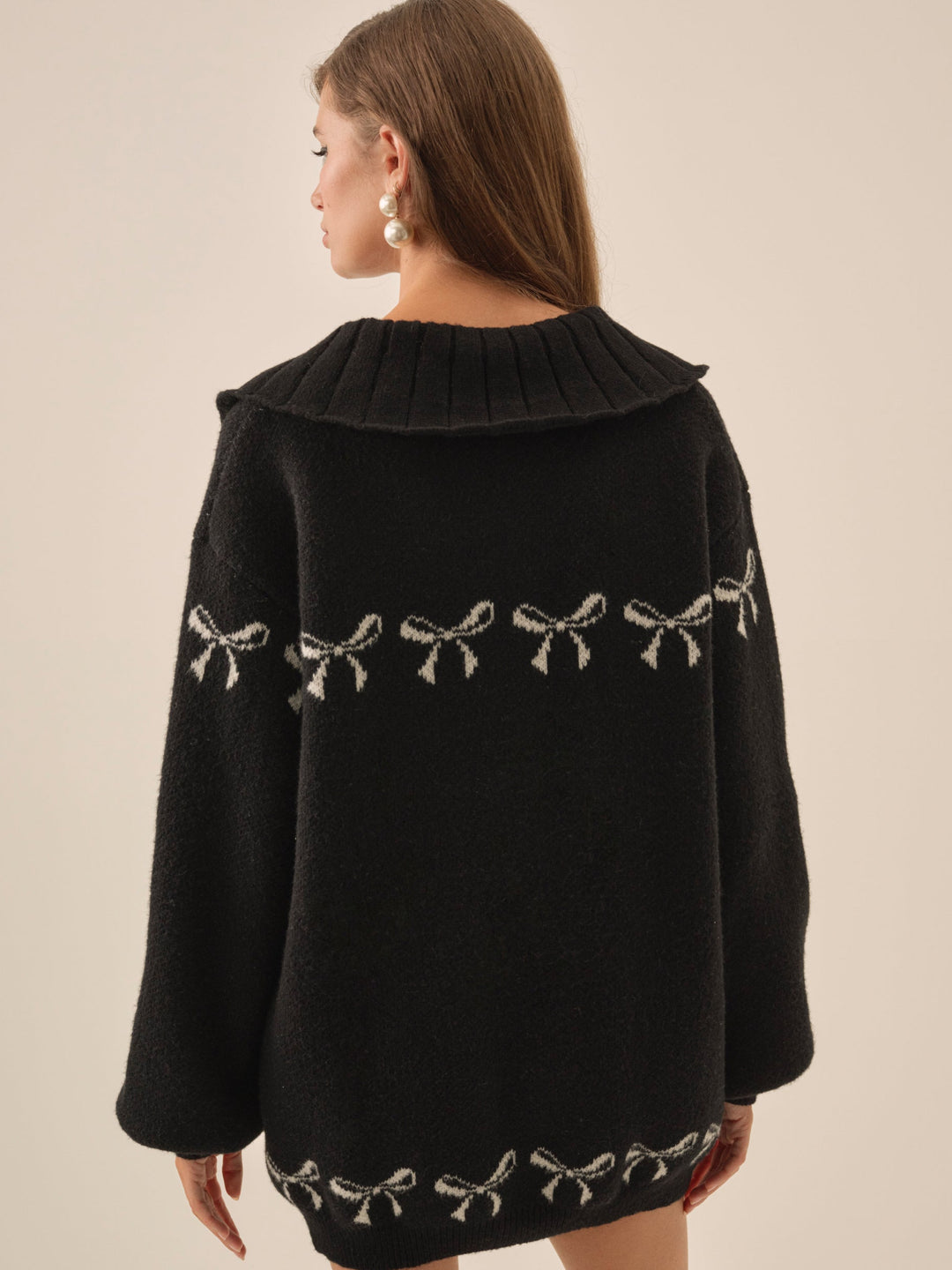 Bow Intarsia Knit Sweater - Black | For Love and Lemons
