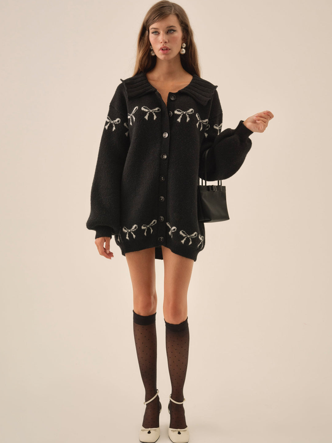 Bow Intarsia Knit Sweater - Black | For Love and Lemons