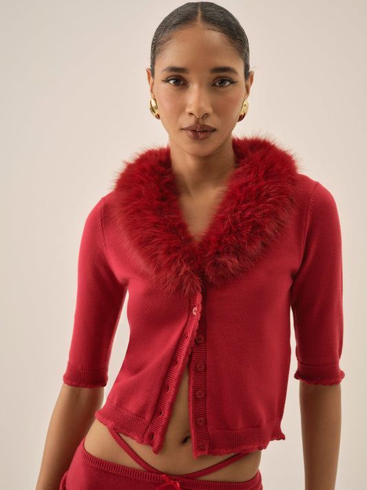 Maura Knit Cardigan - Red | For Love and Lemons