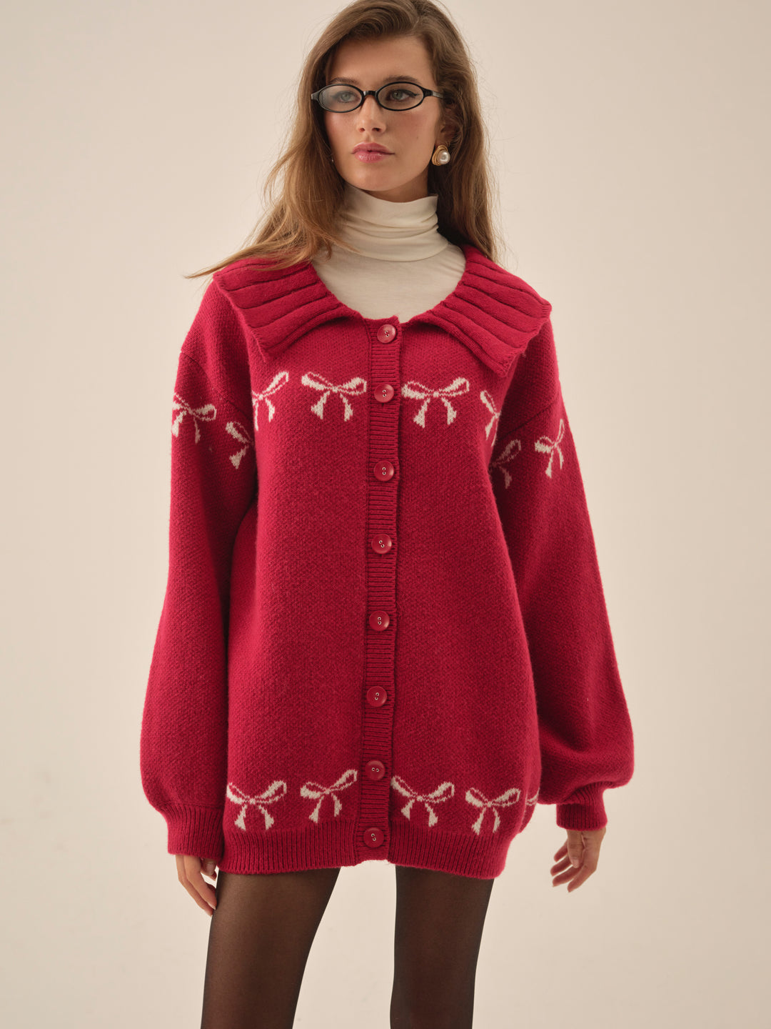 Bow Intarsia Knit Sweater - Red | For Love and Lemons