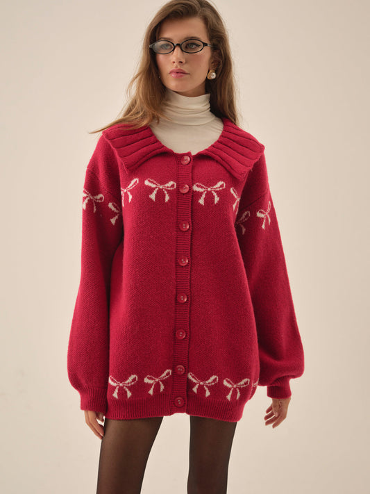 Bow Intarsia Knit Sweater - Red | For Love and Lemons