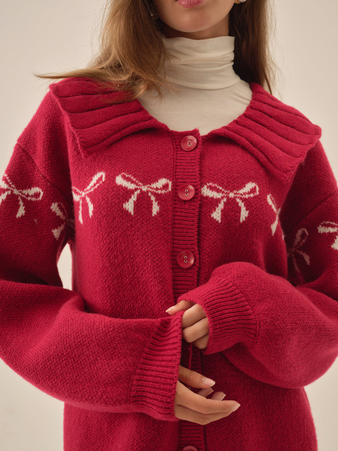 Bow Intarsia Knit Sweater - Red | For Love and Lemons