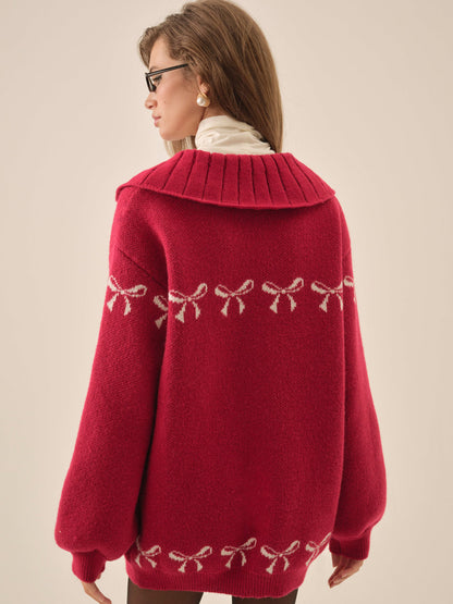 Bow Intarsia Knit Sweater - Red | For Love and Lemons