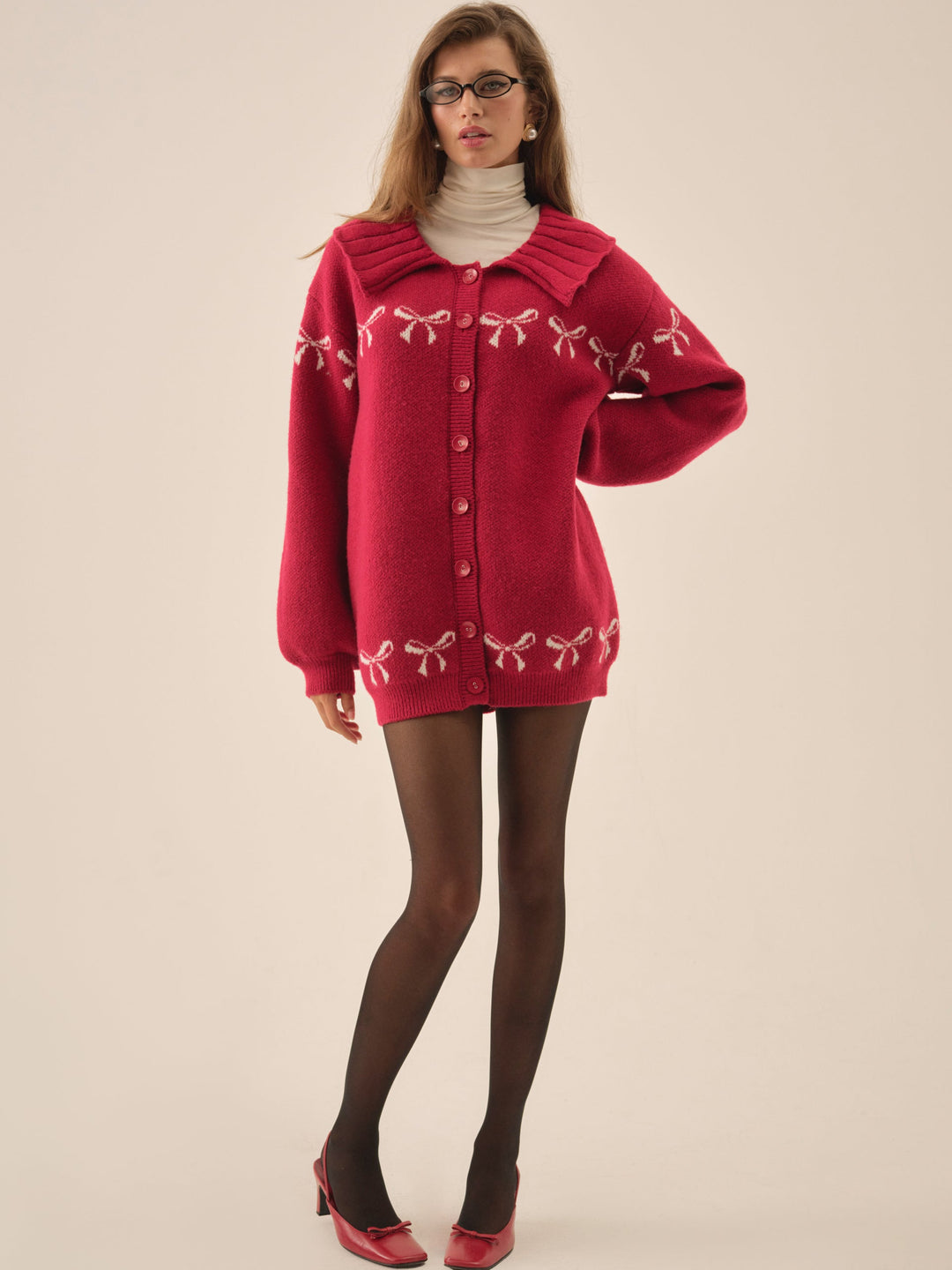 Bow Intarsia Knit Sweater - Red | For Love and Lemons