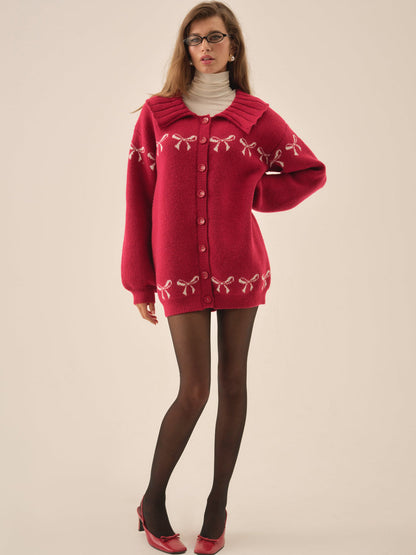 Bow Intarsia Knit Sweater - Red | For Love and Lemons