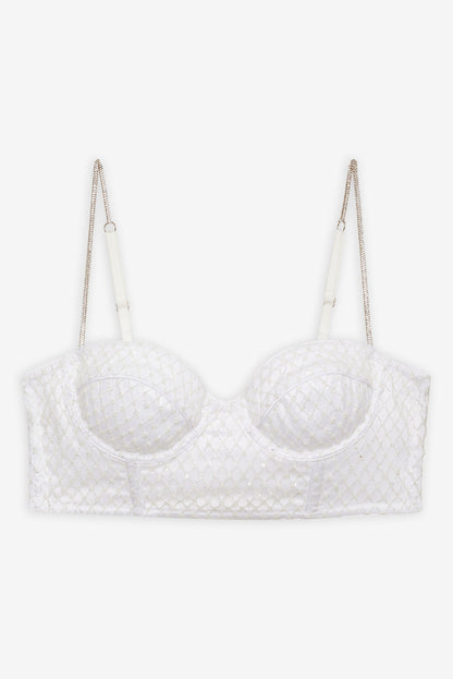 Glitter Grid Bustier Top - White | For Love and Lemons