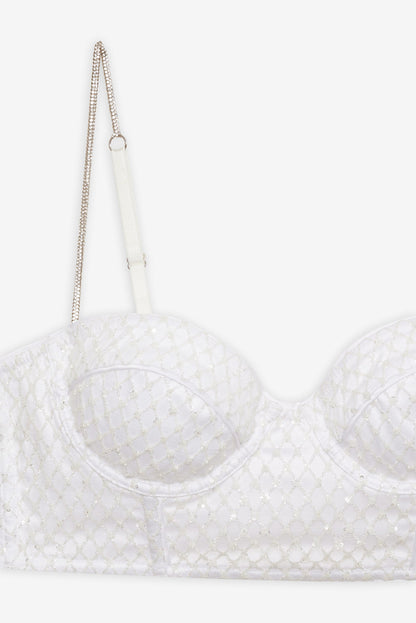 Glitter Grid Bustier Top - White | For Love and Lemons