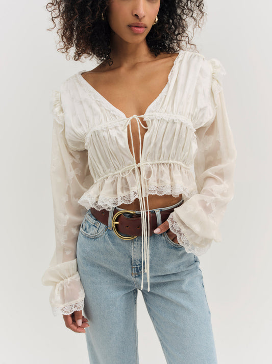 Jeanne Jacquard Top - Cream | For Love and Lemons