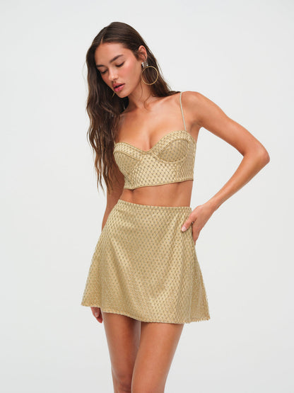 Glitter Grid Bustier Top - Gold | For Love and Lemons