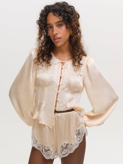 Betsy Bow Blouse - Pale Peach | For Love and Lemons