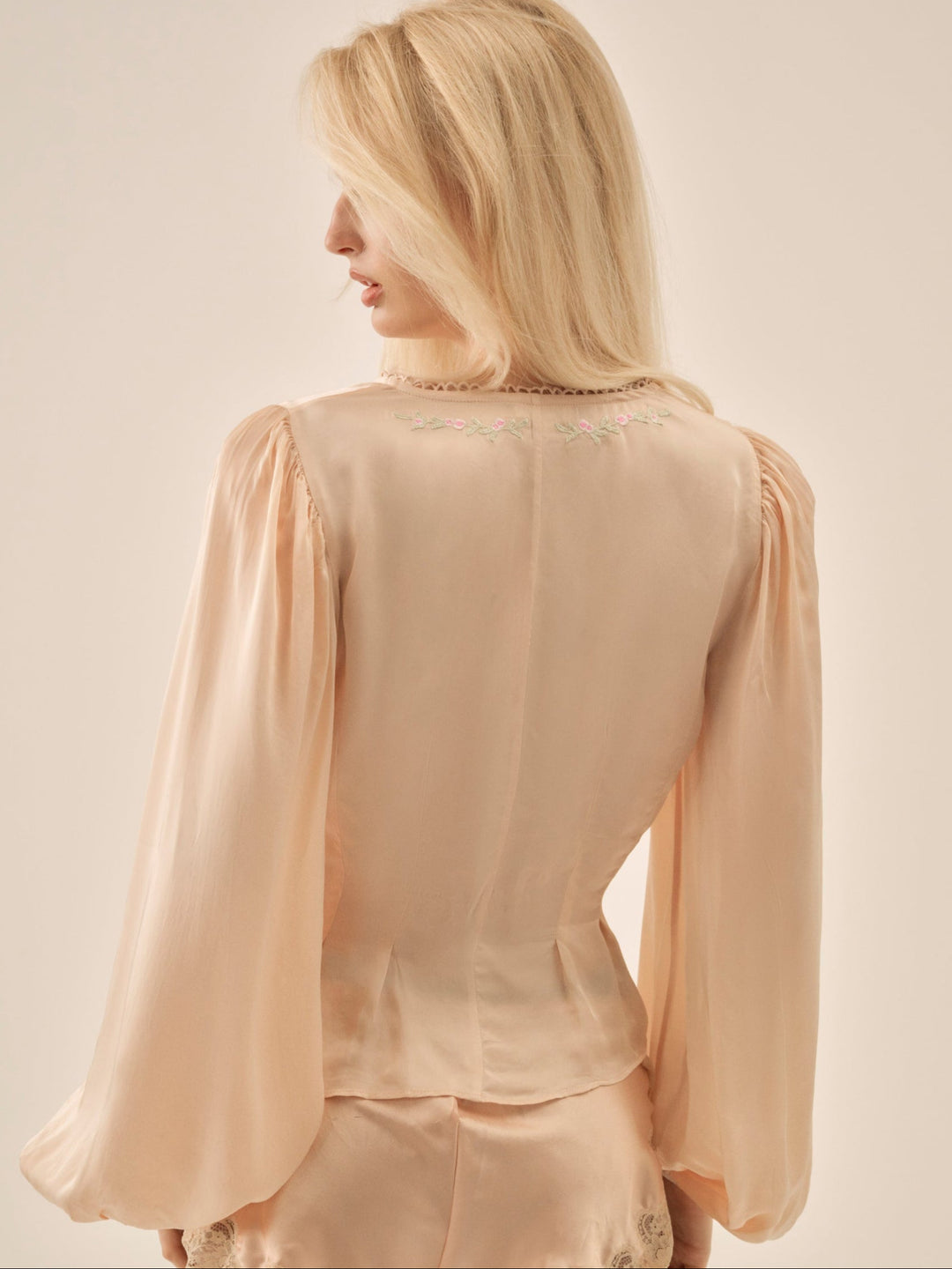 Betsy Bow Blouse - Pale Peach | For Love and Lemons