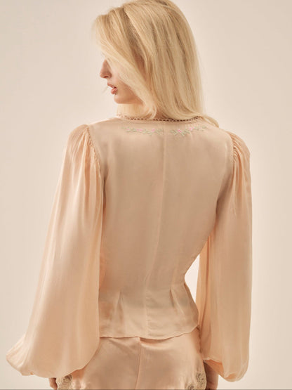 Betsy Bow Blouse - Pale Peach | For Love and Lemons