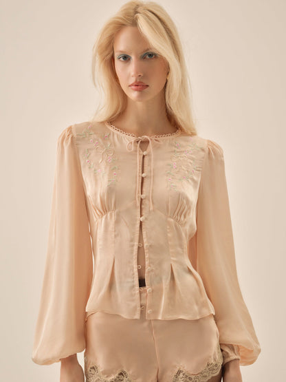 Betsy Bow Blouse - Pale Peach | For Love and Lemons