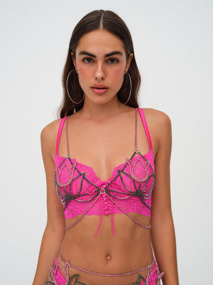 Tulip Rhinestone Bralette - Pink | For Love and Lemons