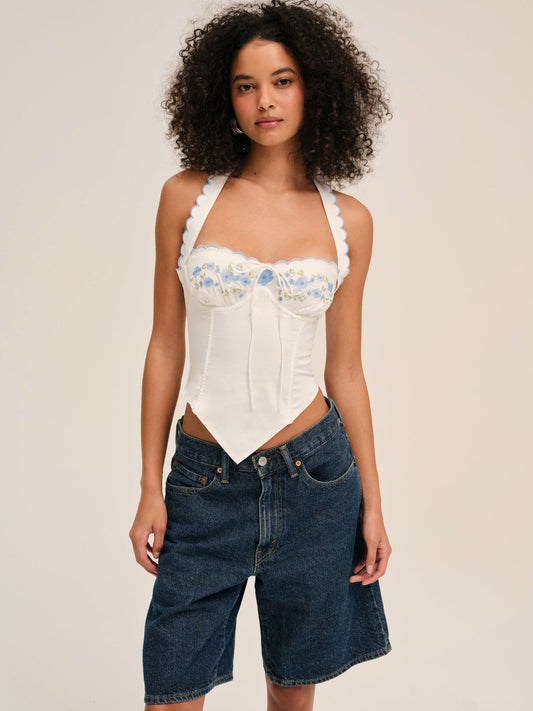 Tea Time Poplin Bustier - White | For Love and Lemons