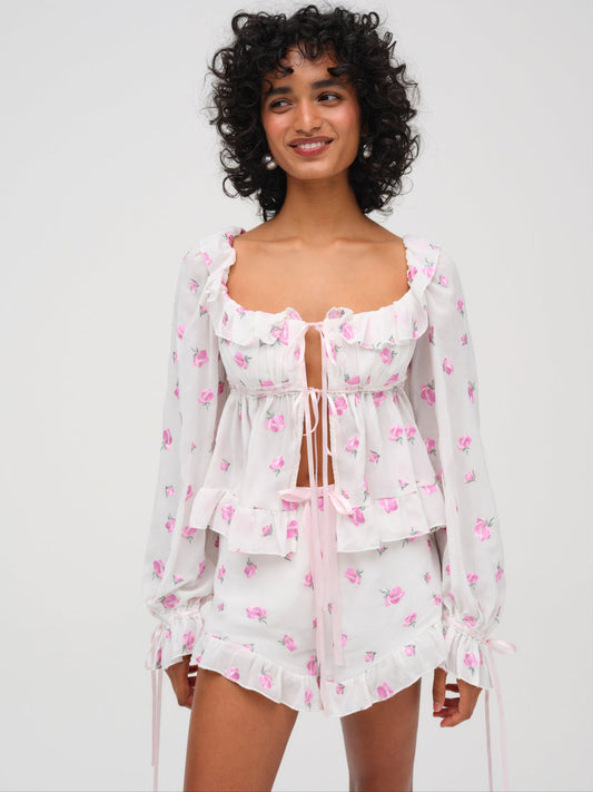Fiona Floral Top - White | For Love and Lemons