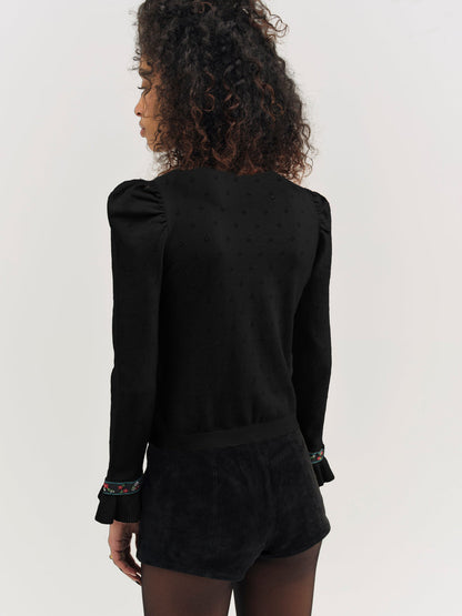 Naomi Knit Long Sleeve Top - Black | For Love and Lemons
