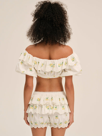 Lemon Spritz Crop Top - White | For Love and Lemons