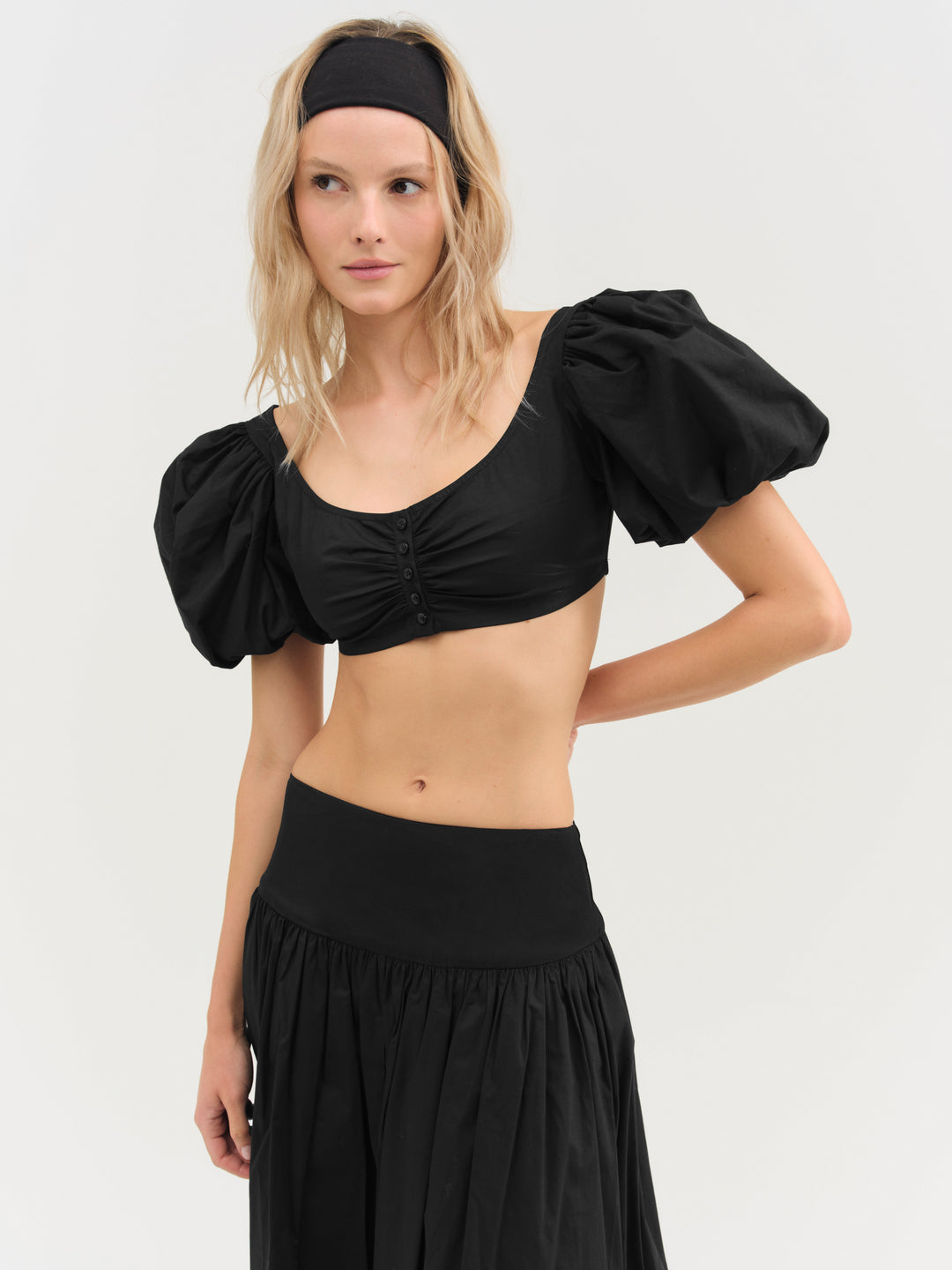 Helena Crop Poplin Top - Black | For Love and Lemons