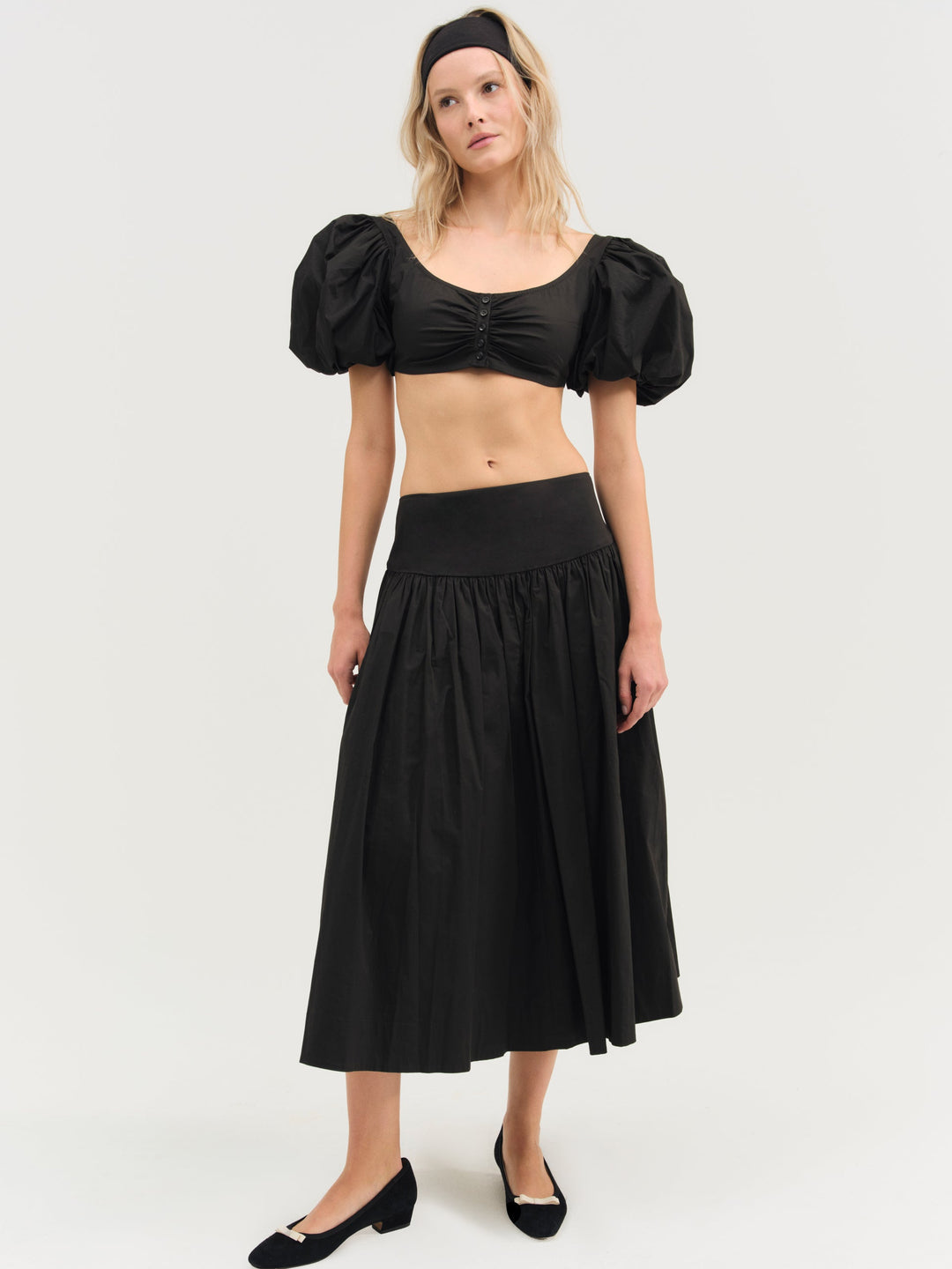 Helena Crop Poplin Top - Black | For Love and Lemons