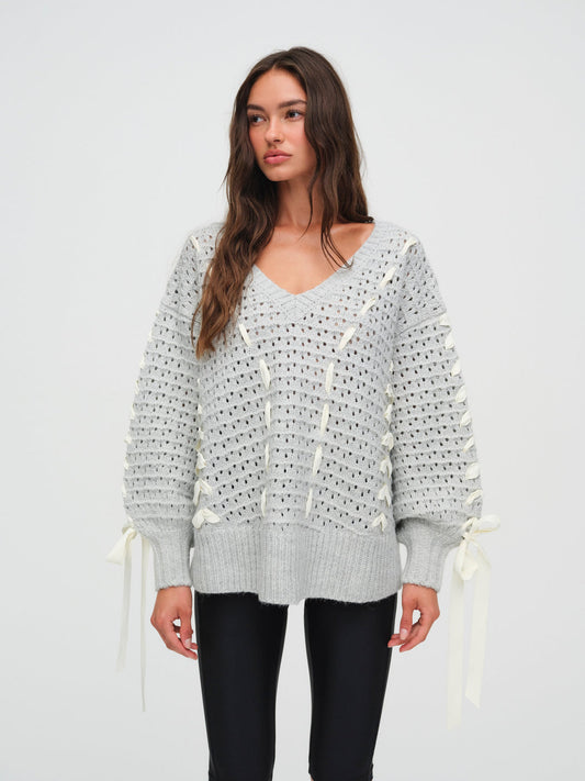 Liberty V Neck Sweater - Grey | For Love and Lemons