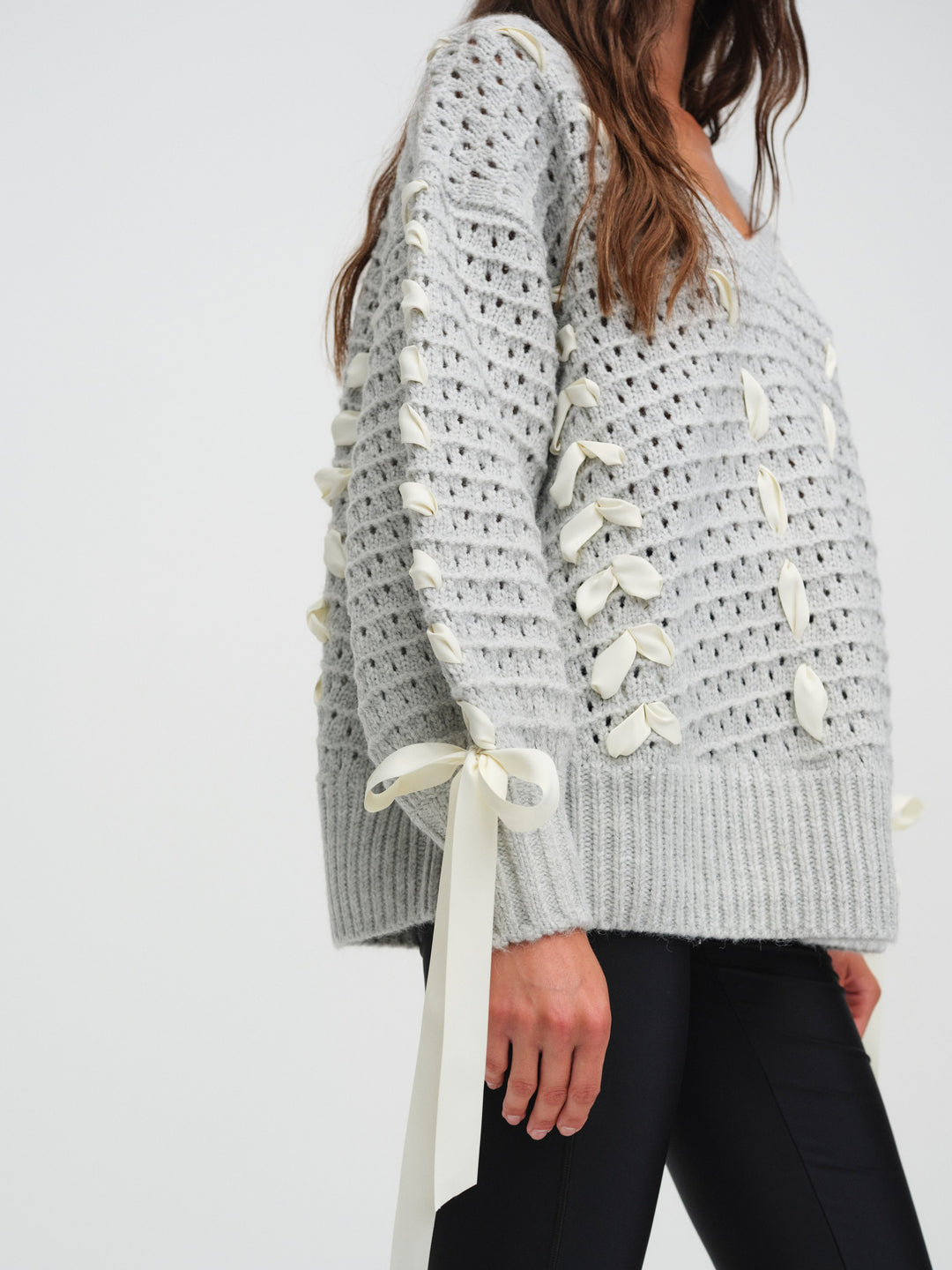 Liberty V Neck Sweater - Grey | For Love and Lemons