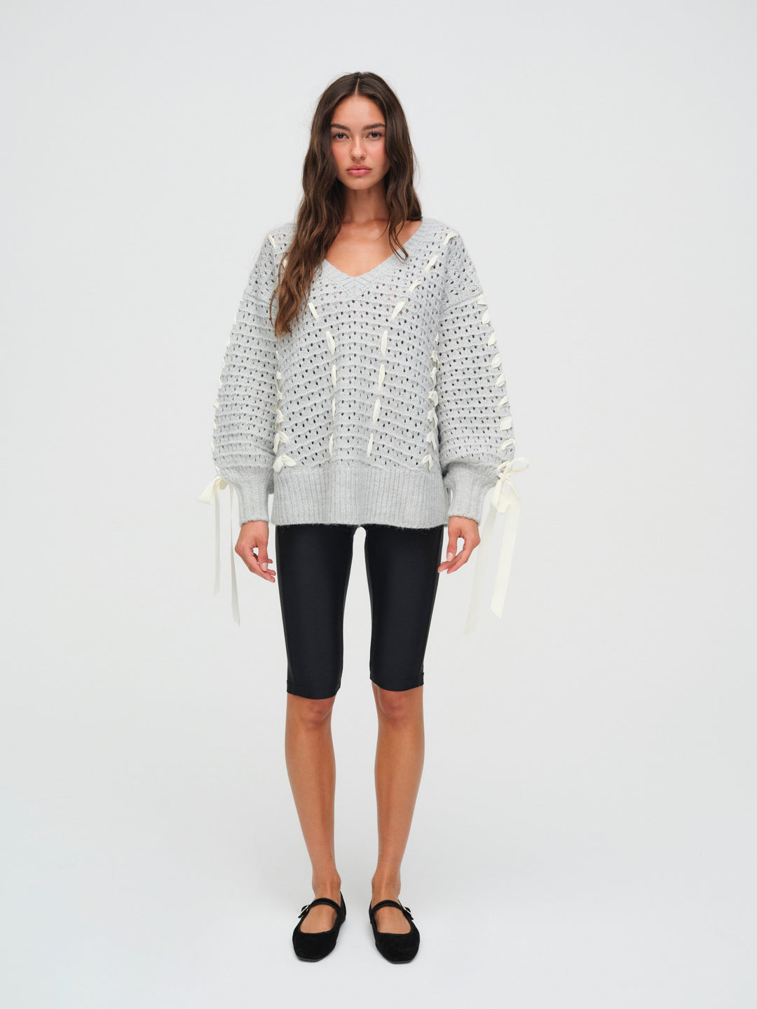 Liberty V Neck Sweater - Grey | For Love and Lemons