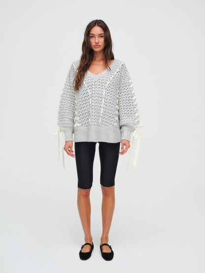 Liberty V Neck Sweater - Grey | For Love and Lemons
